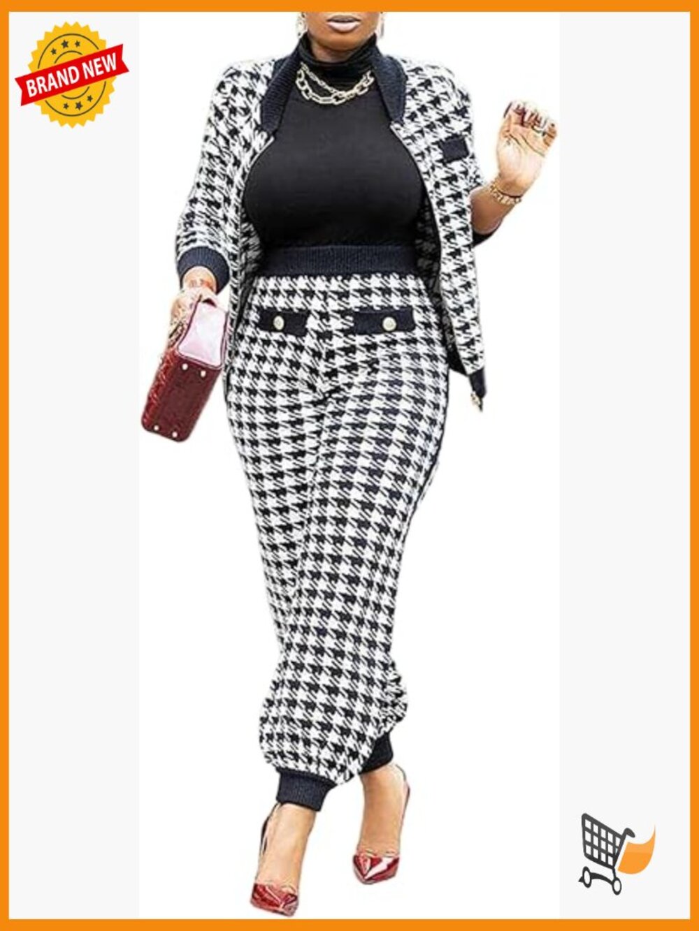 Vintage Houndstooth 2 Piece Pantsuit Blazer Set Wrinkle Resistant Business